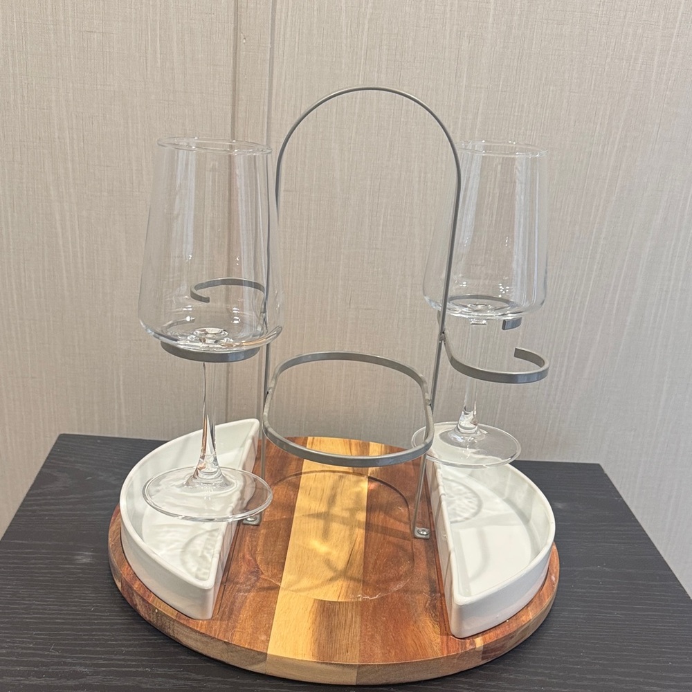 Elegant Wine Glass Holder with White and Brown Accents